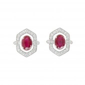 18K WHITE GOLD DIAMOND & RUBY EARRINGS