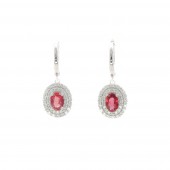 14K WHITE GOLD DIAMOND & RUBY OVAL DROP EARRINGS