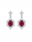 18K WHITE GOLD DIAMOND AND RUBY DANGLE EARRINGS