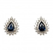 18K White Gold Pear Sapphire And Diamond Earrings