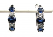 14K WHITE GOLD DIAMOND & SAPPHIRE HOOP EARRINGS