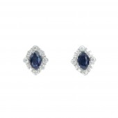 14K WHITE GOLD DIAMOND & SAPPHIRE STUD EARRINGS