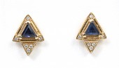 14K YELLOW GOLD DIAMOND & SAPPHIRE GEOMETRIC STUD EARRINGS