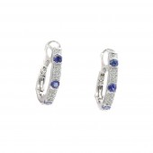 18K WHITE GOLD DIAMOND & SAPPHIRE HOOP EARRINGS