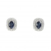 14K WHITE GOLD DIAMOND & SAPPHIRE STUD EARRINGS
