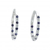 14K WHITE GOLD DIAMOND & SAPPHIRE LOOP  EARRINGS
