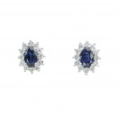 14K WHITE GOLD SAPPHIRE AND DIAMOND HALO EARRINGS