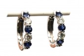 14K WHITE GOLD DIAMOND & SAPPHIRE HOOP EARRINGS