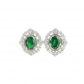 14K WHITE GOLD DIAMOND & TSAVORITE EARRINGS