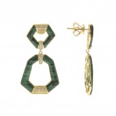 14K YELLOW GOLD DIAMOND AND MALACHITE DANGLE EARRINGS
