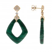 14K YELLOW GOLD DIAMOND & MALACHITE EARRINGS