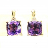 14K WHITE GOLD DIAMOND & AMETHYST EARRINGS