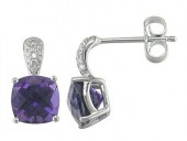 14K WHITE GOLD DIAMOND AND AMETHYST EARRINGS