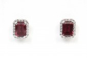 14K WHITE GOLD DIAMOND AND RHODOLITE GARNET EARRINGS