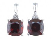 14K WHITE GOLD DIAMOND AND GARNET EARRINGS