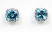 14K WHITE GOLD DIAMOND & BLUE TOPAZ EARRINGS