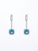 14K WHITE GOLD DIAMOND AND BLUE TOPAZ DANGLE EARRINGS