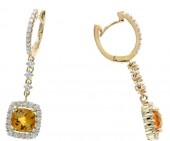 14K YELLOW GOLD DIAMOND AND CITRINE DANGLE EARRINGS