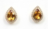 14K YELLOW GOLD DIAMOND & CITRINE EARRINGS
