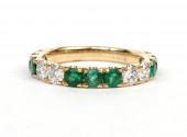 14K YELLOW GOLD DIAMOND & EMERALD BAND