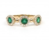 14K YELLOW GOLD DIAMOND & EMERALD  BAND