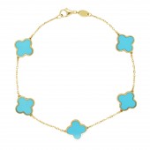 14K YELLOW GOLD LARGE CLOVER TURQUOISE BRACELET