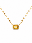 14K YELLOW GOLD EMERALD CUT CITRINE PENDANT