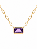 14K YELLOW GOLD EMERALD CUT AMETHYST PENDANT