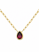 14K YELLOW GOLD BEZEL SET PEAR SHAPE RHODOLITE GARNET NECKLACE