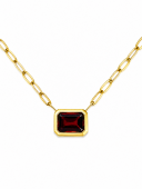 14K YELLOW GOLD EMERALD CUT BEZEL SET RHODOLITE GARNET PENDANT