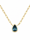 14K YELLOW GOLD BEZEL SET PEAR SHAPE LONDON BLUE TOPAZ PENDANT