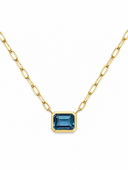 14K YELLOW GOLD EMERALD CUT BEZEL SET LONDON BLUE TOPAZ PENDANT