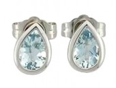 14K WHITE GOLD PEAR SHAPED AQUAMARINE BEZEL SET EARRINGS