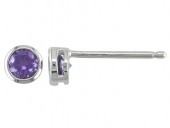 14K WHITE GOLD ROUND AMETHYST BEZEL SET EARRINGS