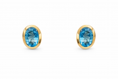 14K YELLOW GOLD BEZEL SET SWISS BLUE OVAL EARRINGS