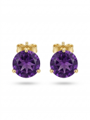 14K YELLOW GOLD ROUND AMETHYST MARTINI STUD EARRINGS