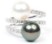 18K White Gold Diamond And Tahitian/South Sea Pearl Ring
