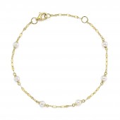14K YELLOW GOLD PEARL SPARKLE CHAIN BRACELET