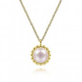 14K YELLOW GOLD FRESHWATER PEARL PENDANT WITH BEAD FRAME