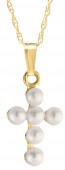 14K Yellow Gold Pearl Cross Pendant