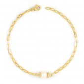 14K YELLOW GOLD .07CTW DIAMOND AND CULTURED PEARL PAPER CLIP BRACELET