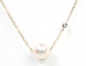 14K Yellow Gold .01Ctw Dia 7-7.5Mm Akoya Pearl Diamond Necklace