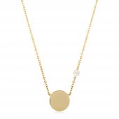 14K YELLOW GOLD ROUND DISC WITH ADJUSTABLE CLASP AND PEARL ACCENT