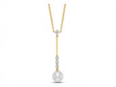 18K YELLOW GOLD CULTURED PEARL PENDANT BAR DROP