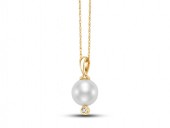 14K YELLOW GOLD DIAMOND AND CULTURED PEARL DROP PENDANT