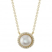 14K YELLOW GOLD DIAMOND CULTURED PEARL PENDANT .08CTW