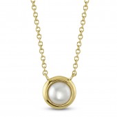 14K YELLOW GOLD CULTURED PEARL BEZEL NECKLACE