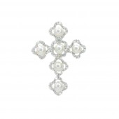 14K WHITE GOLD DIAMOND & PEARL CROSS