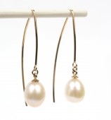14K YELLOW GOLD PEARL THREADER EARRINGS