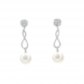 18K WHITE GOLD DIAMOND & PEARL EARRINGS